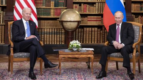 Joe Biden and Vladimir Putin at the summit in Geneva (16 June)