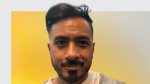 BBC Sport senior football correspondent Sami Mokbel, smiling, against a yellow background