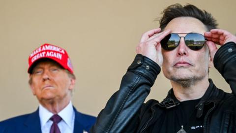 President-elect Donald Trump and Elon Musk watch the launch of the sixth test flight of the SpaceX Starship rocket on November 19, 2024 in Brownsville, Texas