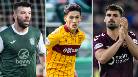 Hibernian's Grant Hanley, Motherwell' Eilidh Just and Heart of Midlothian's Claudio Braga 