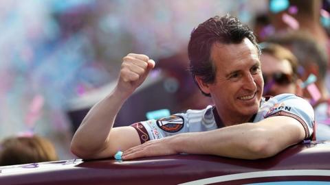 Aston Villa's Unai Emery during their Europa League trophy parade
