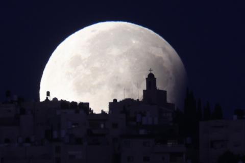 Jerusalem in from of supermoon