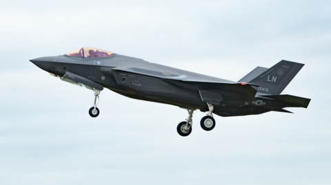 An RAF F35 jet flying in the sky