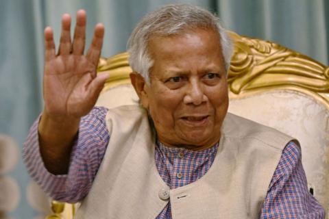 Nobel laureate and Chief adviser of Bangladesh's new interim government Muhammad Yunus, gestures as he meets relatives of people who went missing during the tenure of ousted Prime Minister Sheikh Hasina, in Dhaka on August 13, 2024.