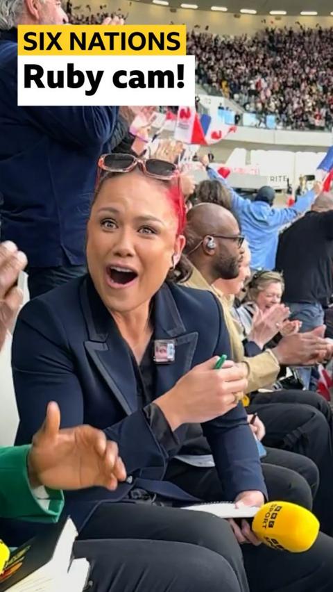 Ruby Tui reacts to England v France