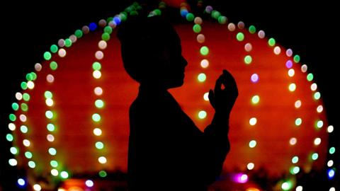 A Muslim devotee offers evening prayers known as Tarawih marking the start of Islam's holy fasting month of Ramadan in Karachi, Pakistan, on 11 March 2024
