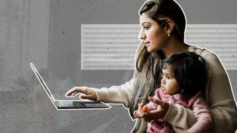 Woman and child looking at a computer