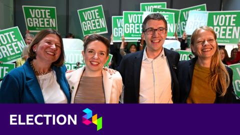 Green Party parliamentary candidates Ellie Chowns, Carla Denyer, Adrian Ramsay and Sian Berry during the Green Party General Election campaign launch