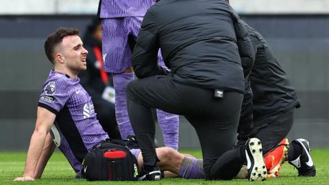 Liverpool forward Diogo Jota had to go off injured in a win at Brentford