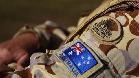 The shoulder of an Australian soldier's uniform