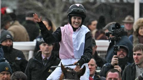 Rachael Blackmore celebrates winning at Cheltenham Festival