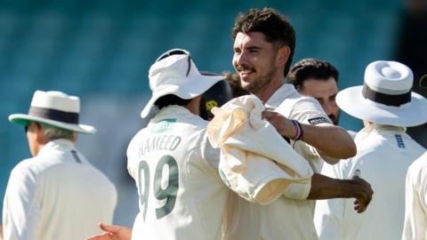 Josh Tongue takes a wicket for Notts