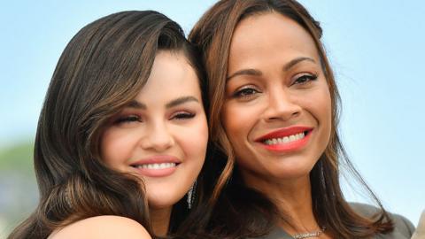 Selena Gomez and Zoe Saldana attends the "Emilia Perez" Photocall at the 77th annual Cannes Film Festival at Palais des Festivals on May 19, 2024 in Cannes, France