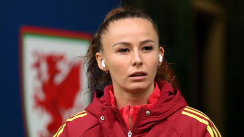 Hannah Cain arrives at a Wales game last year 