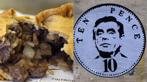 Cornish pasty and image of Gordon Brown on a ten pence piece