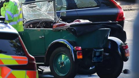 Vintage car after it crashed in Hemel Hempstead