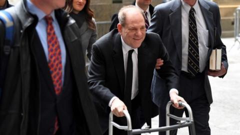 Weinstein used a walker as he arrived at the Manhattan courthouse