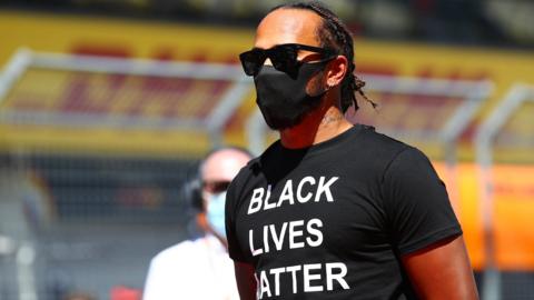 Lewis Hamilton wears a 'Black Lives Matter' T-shirt