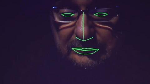 AI reading the face of a member of the Kronos String Quartet