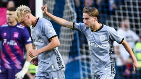 Ayr United's Owen Stirton and Ross Taylor celebrate