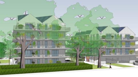 Digital illustration of blocks of apartments in Derby