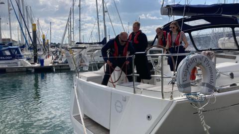 Plymouth university team on boat