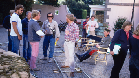 Production shot - actors and crew milling around season 4 Bergerac