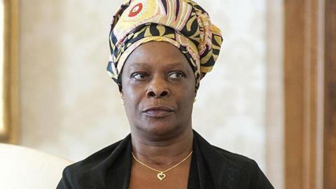 Esther Lungu in private audience with Pope Francis (Jorge Mario Bergoglio) in the Private Library of the Apostolic Palace. Vatican City, 5th February 2016