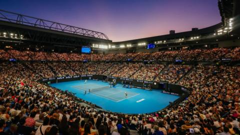 Fans watch a match on Rod Laver Arena at the 2025 Australian Open