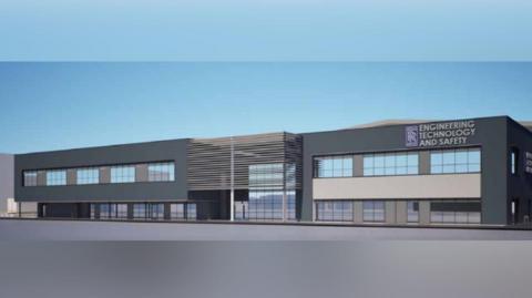 Artist's visual showing a two-storey engineering, technology and safety buiding