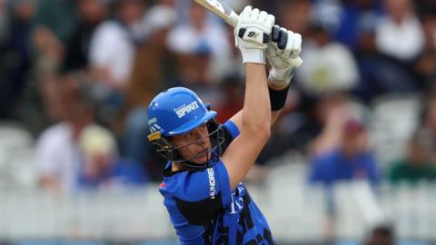 London Spirit batter Jamie Smith plays a shot
