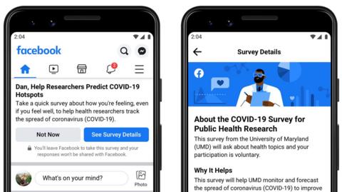 The survey asks Facebook users about their health and social distancing