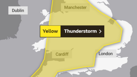 Map showing weather warning