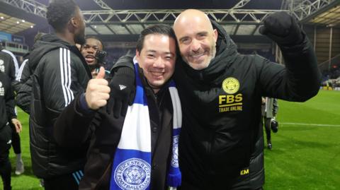 eicester City manager Enzo Maresca and Leicester City chairman Aiyawatt Srivaddhanaprabha