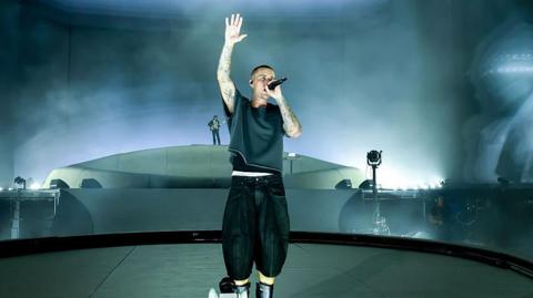 Justin Bieber performing on stage at Coachella
