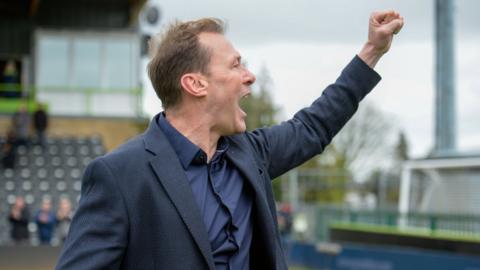 Forest Green Rovers manager Duncan Ferguson shouts on the touchline