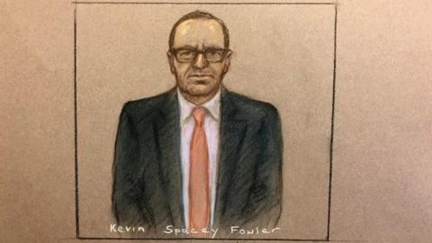 A court artist sketch of Spacey showed appearing via video link on Friday