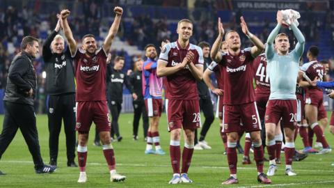 West Ham players celebrate at full-time