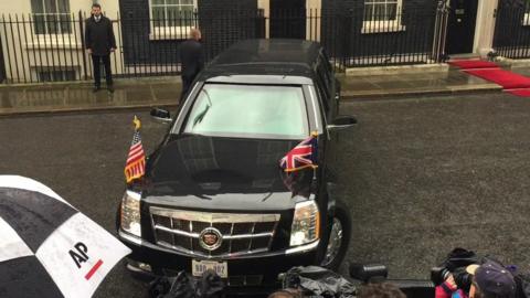 President Obama's car in front of Downing Street