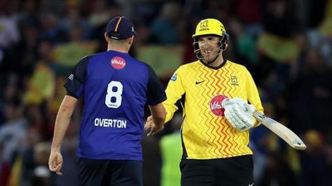 Craig and Jamie Overton shake hands after Trent Rockets beat London Spirit