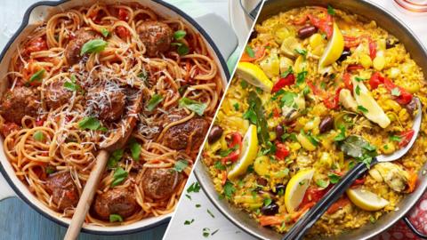 Spaghetti and meatbells and paella