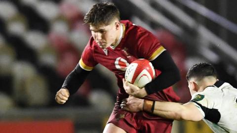 Steffan Emanuel carries the ball for Wales Under-20s against Ireland