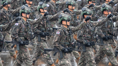 South Korean troops march during a ceremony, September 2023 