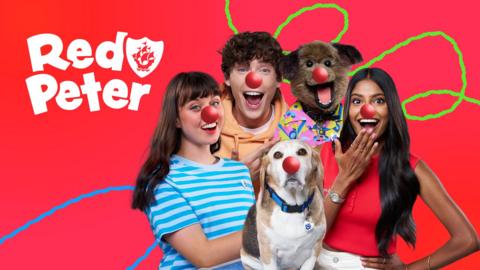 Red Peter Red Nose Day special, presenters wearing Red Noses.