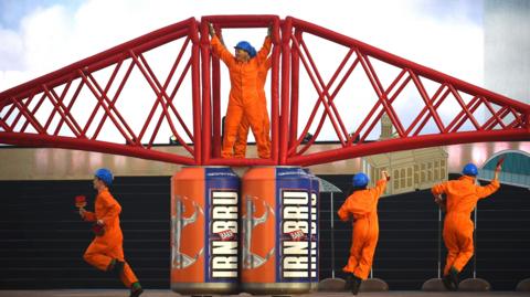 Dancers form an Iru Bru bridge