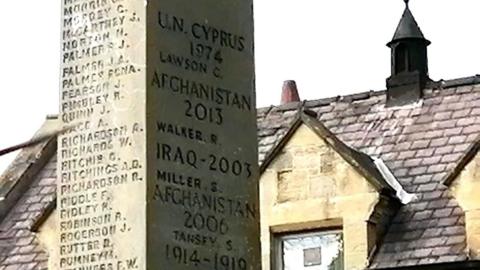 A close up of the names on a war memorial with UN Cyprus 1974, Lawson C visible at the top 