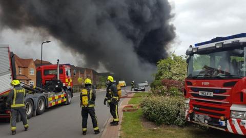 South Yorkshire Fire Service at the blaze at Universal Recycling, on Wharf Road near Kilnhurst