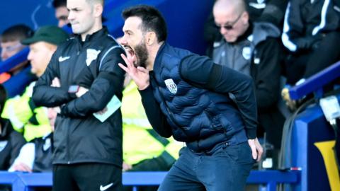 West Bromwich Albion boss Carlos Corberan shouts instructions during Saturday's 1-1 draw at Oxford