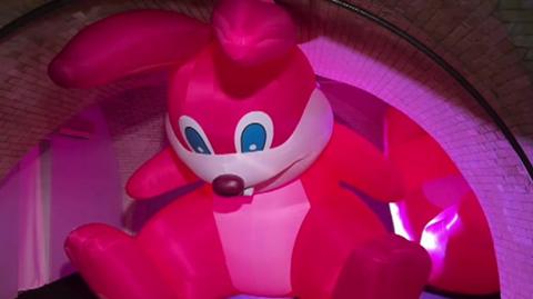 A large pink balloon rabbit