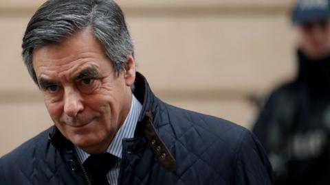 Francois Fillon, former French prime minister, member of The Republicans political party and 2017 presidential candidate of the French centre-right, leaves home in Paris, France, on 1 February